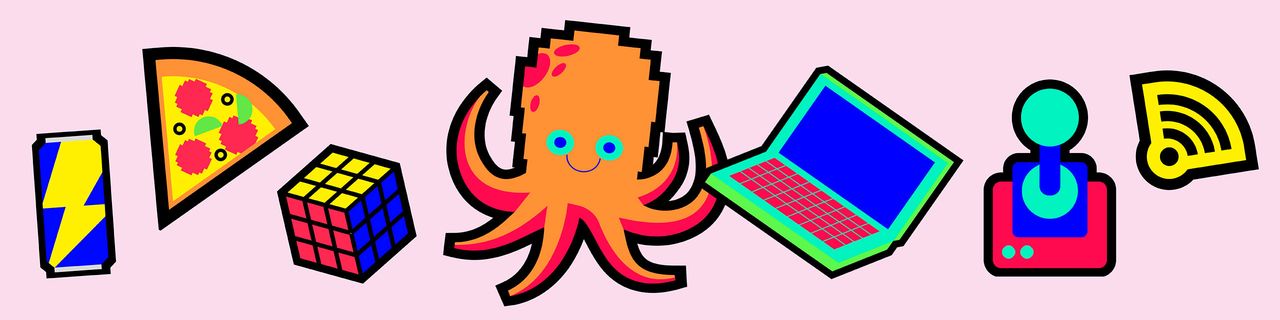 Bildcollage mit verschiedenen Icons und Symbolen zu Thema Coding