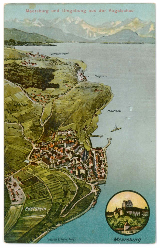 Postkarte von Meersburg aus der Vogelschau