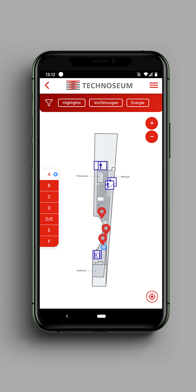 Lageplan auf dem Screen der App