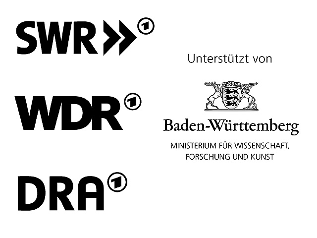 Logos von WDR, DRA, SWR und dem Ministerium für Wissenschaft Forschung und Kunst Baden-Württemberg