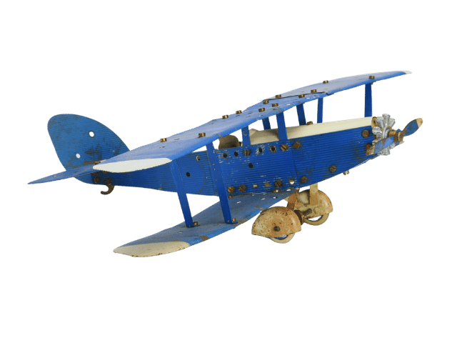 Kleines blaues Spielzeugflugzeug aus Metall