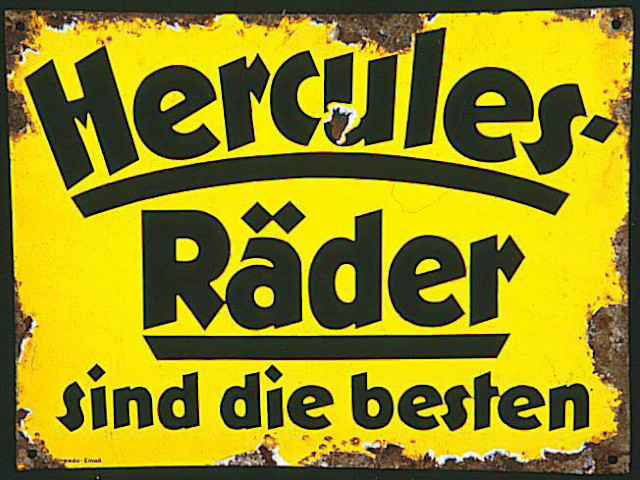 Emaille-Schild mit der Aufschrift Hercules-Räder sind die besten